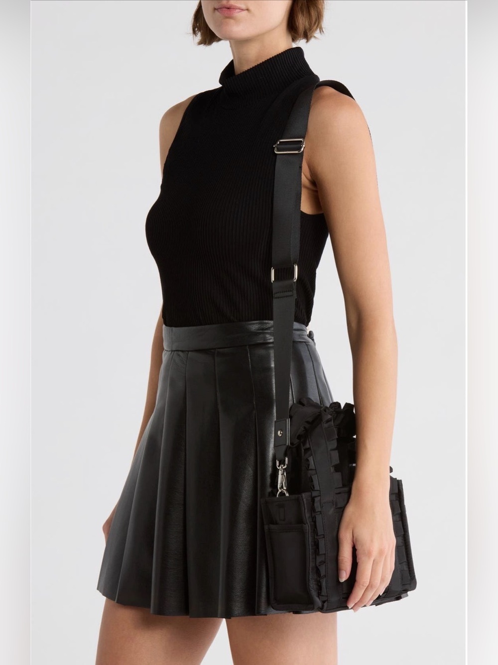 MADDEN GIRL Emilyy Ruffle Nylon Mini Tote in Black